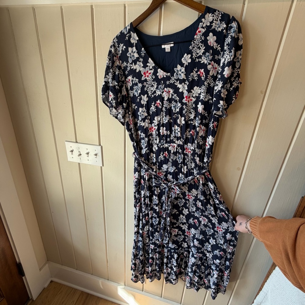 Women’s J. Jill Navy Floral Midi Dress, Size Large - Picture 2 of 9